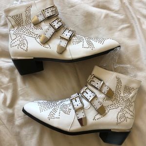 Knock Off White Studded Chloe Susanna Booties